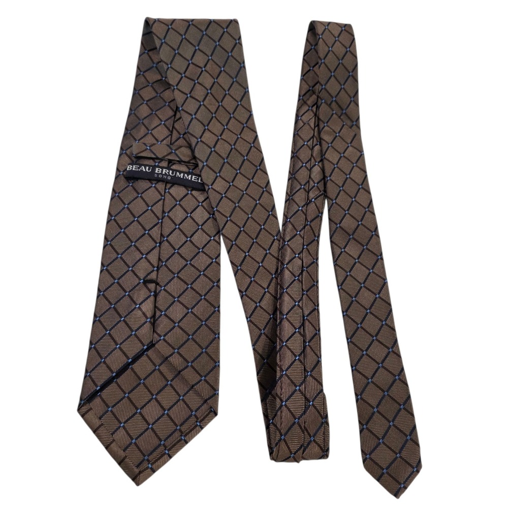 Beau Brummel Mens Tie‎ Necktie Designer Luxury Brown Blue Geometric Business